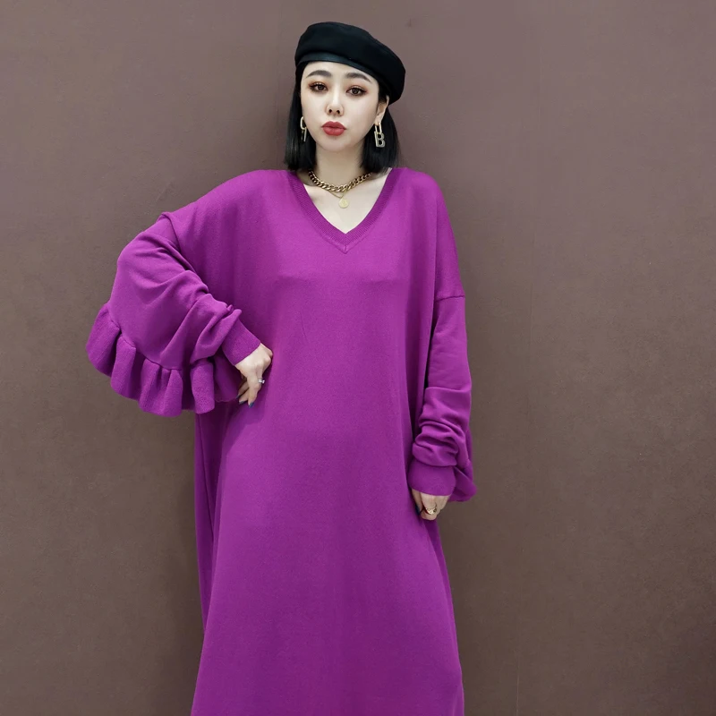 SHENGPLLAE Minimalist Dress Women's Spring 2021 New V-neck Large Size Solid Color Patchwork Ruffles Long Sleeve Mid-calf Dresses
SHENGPLLAE Minimalist Dress Women's Spring 2021 New V-neck Large Size Solid Color Patchwork Ruffles Long Sleeve Mid-calf Dresses