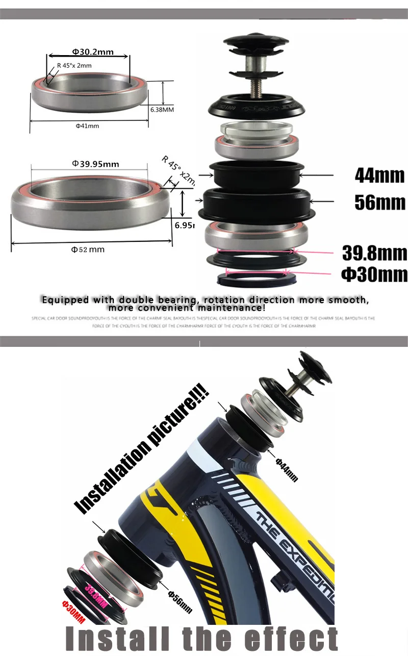 1 1/8" Bicycle Headset 44x28.6 & 56x39.8/30mm Mountain MTB MBX Cycling Bike Threadless Tapered tube 2 Bearing part Accessories
1 1/8" Bicycle Headset 44x28.6 & 56x39.8/30mm Mountain MTB MBX Cycling Bike Threadless Tapered tube 2 Bearing part Accessories