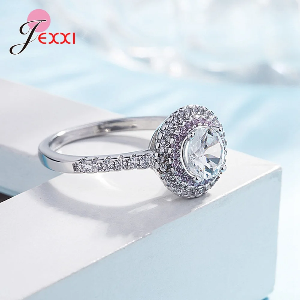 Bling CZ камень круглая петля украшение для пальцев кольца серебро 925 пробы сияющий