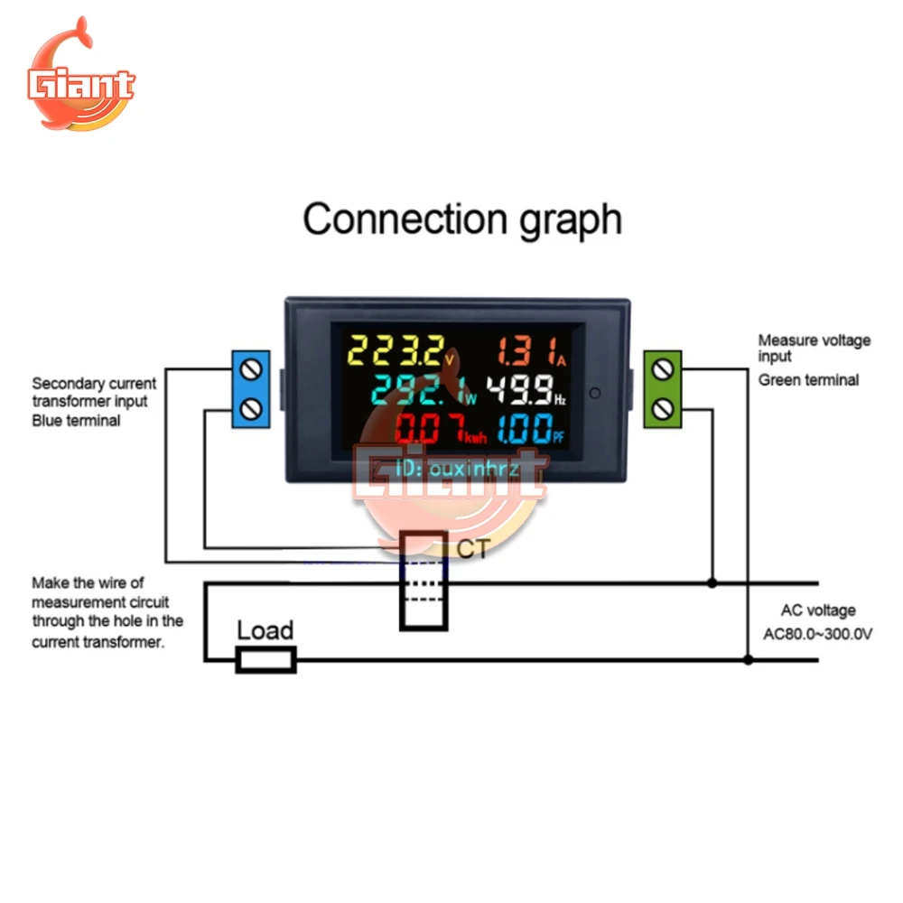 AC40-300V/200-450V ЖК-дисплей цифровой Дисплей AC Напряжение ток Мощность частотомер