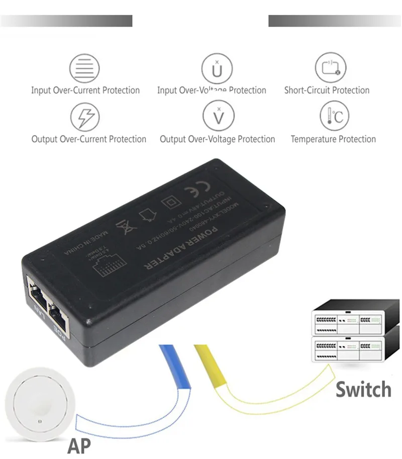 PoE Injector 48V 0.5A 24W Power Supply Adapter 1000Mbps 802.3af for Ubiquiti CCTV Security IP Camera
PoE Injector 48V 0.5A 24W Power Supply Adapter 1000Mbps 802.3af for Ubiquiti CCTV Security IP Camera