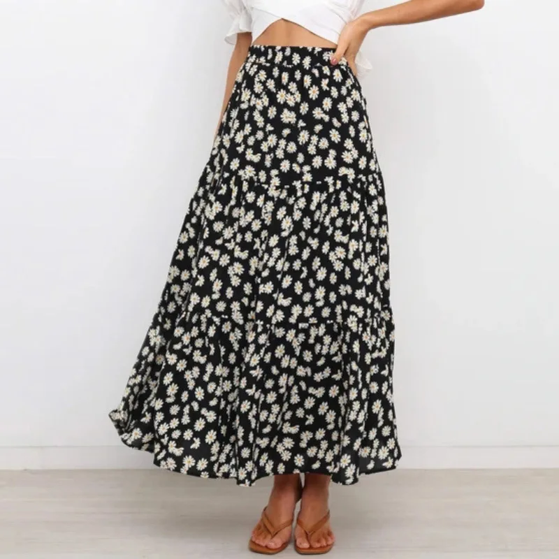 

Женская Повседневная облегающая юбка макси, длинная трапециевидная юбка до щиколотки с цветочным принтом и высокой талией на лето
