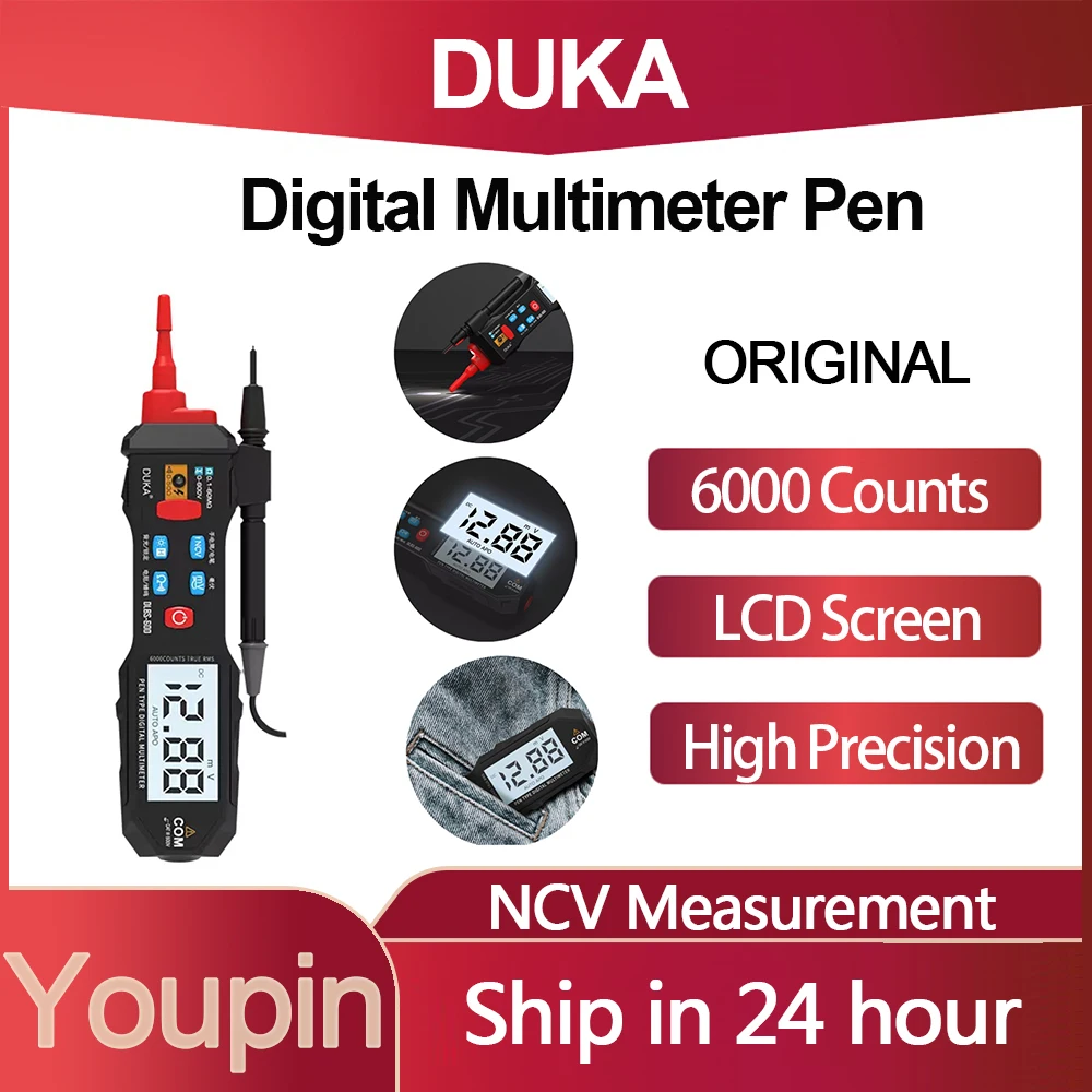 Youpin DUKA LCD Digital Multimeter Pen High Precision Meter Testers Sound Light Alarm Detection Tester NCV Measurement
Youpin DUKA LCD Digital Multimeter Pen High Precision Meter Testers Sound Light Alarm Detection Tester NCV Measurement