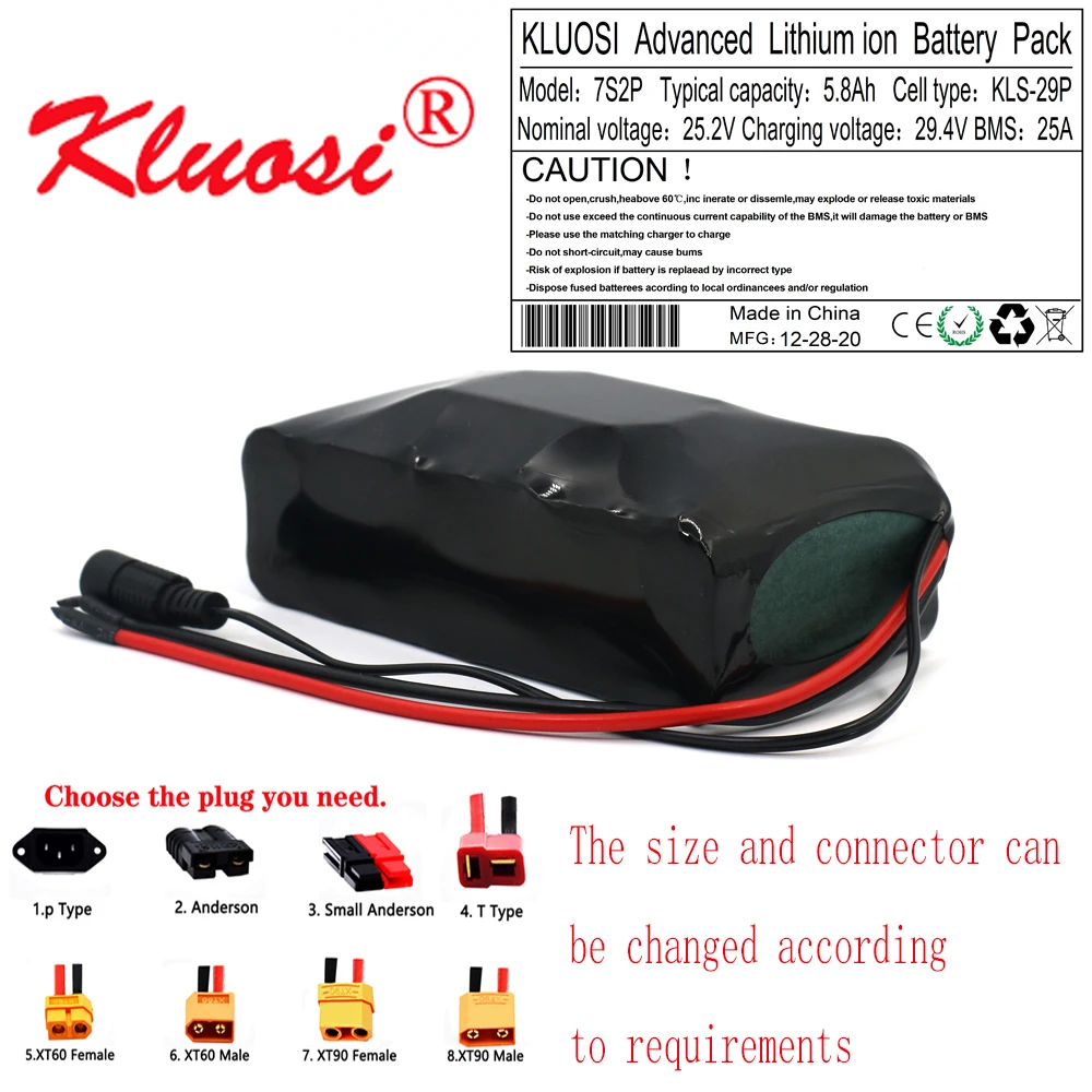 KLUOSI 7S2P 24V 5.8Ah 25.2V 6Ah 29.4V Lithium Battery Pack FOR Electric Motor Bicycle Scooter Motor Built-in 25A BMS Balanced
KLUOSI 7S2P 24V 5.8Ah 25.2V 6Ah 29.4V Lithium Battery Pack FOR Electric Motor Bicycle Scooter Motor Built-in 25A BMS Balanced
