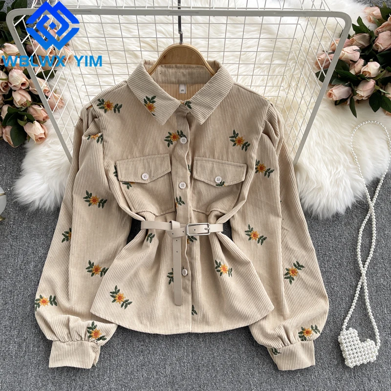 Womens Tops and Blouses High Quality Lapel Pocket Fashion Flower Embroidery Shirt Loose Ladies Elegant Long Sleeve Velvet Shirts
Womens Tops and Blouses High Quality Lapel Pocket Fashion Flower Embroidery Shirt Loose Ladies Elegant Long Sleeve Velvet Shirts