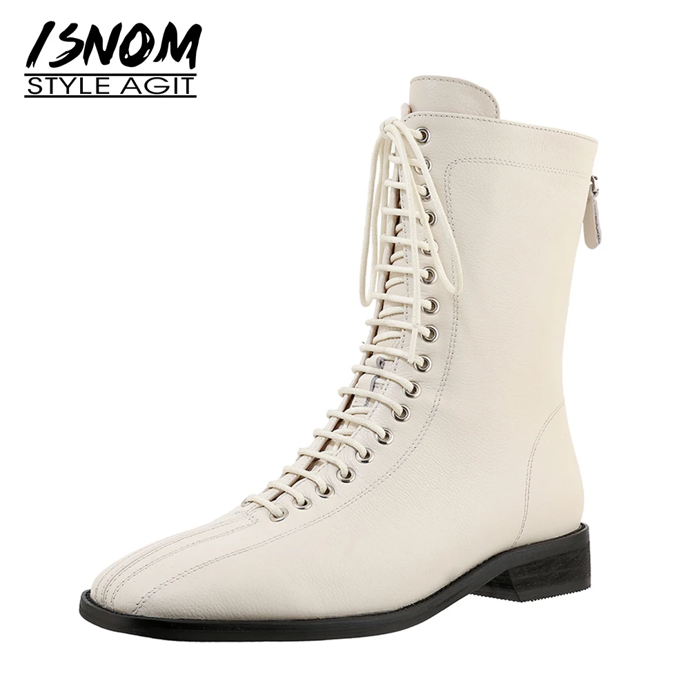 ISNOM Genuine Leather Short Boots Woman Cross Tied Ankle Boots Chunky Heels Square Toe Women Shoes Zipper Ladies Booties 2020
ISNOM Genuine Leather Short Boots Woman Cross Tied Ankle Boots Chunky Heels Square Toe Women Shoes Zipper Ladies Booties 2020