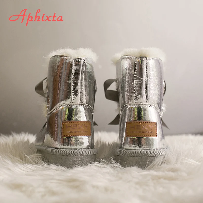 Aphixta/женские зимние ботинки кожаные блестящие водонепроницаемые с натуральным
