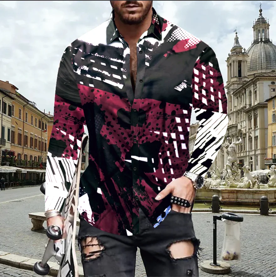 2022 Spring Men's Shirt For Men Clothing Male Blouse Autumn Hawaiian Long Sleeve Cardigan Blouses Button Up Luxury Man Wholesale | Мужская