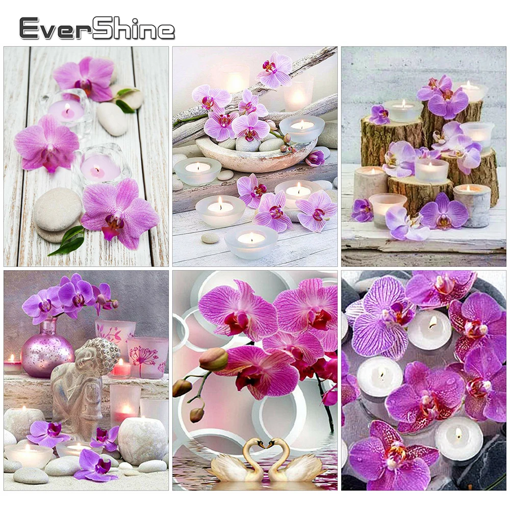 

EverShine 5D алмазная живопись цветы вышивка Алмазная Вышивка Изображение орхидеи Стразы свеча Мозаика Декор для дома