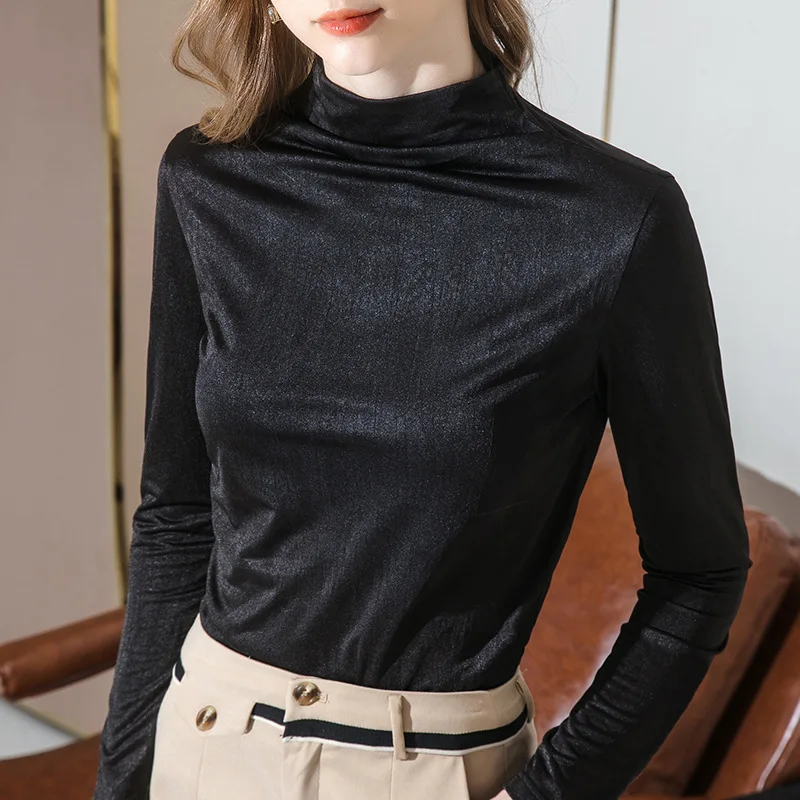 Women's new autumn and winter long sleeve T-shirt with half high collar bottom coat
Women's new autumn and winter long sleeve T-shirt with half high collar bottom coat
