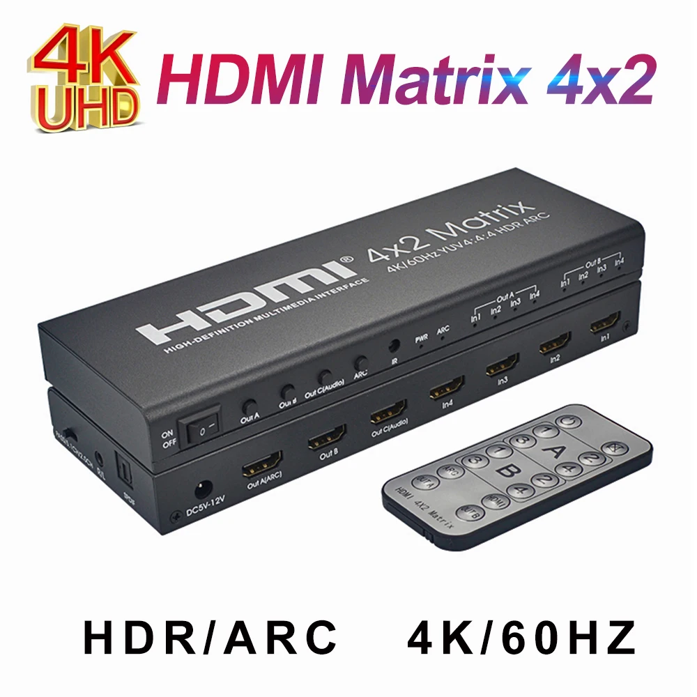 Матрица 4K HDMI 2 0 4X2 с переключателем аудио на переключатель 4 В сплиттер ARC 4K/60HZ HDCP 60Hz