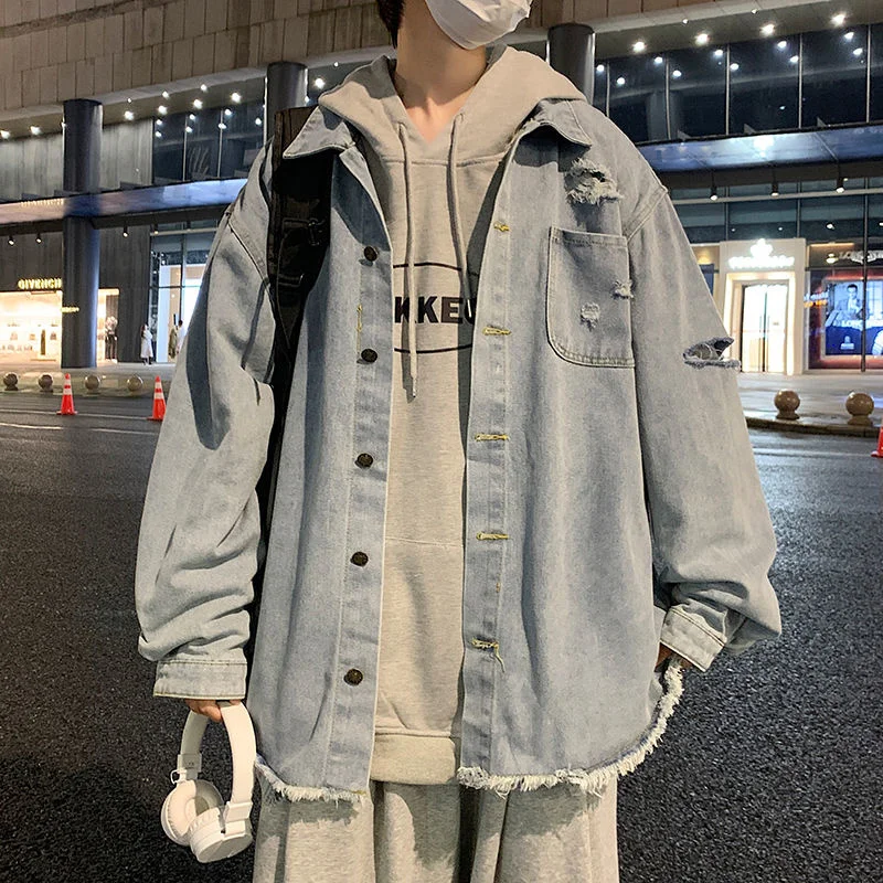 Raw Edge Washed Denim Jacket Trend Retro Loose All-match Ripped Coat Spring Autumn Hiphop Streetwear Oversize Male Clothes 2021
Raw Edge Washed Denim Jacket Trend Retro Loose All-match Ripped Coat Spring Autumn Hiphop Streetwear Oversize Male Clothes 2021