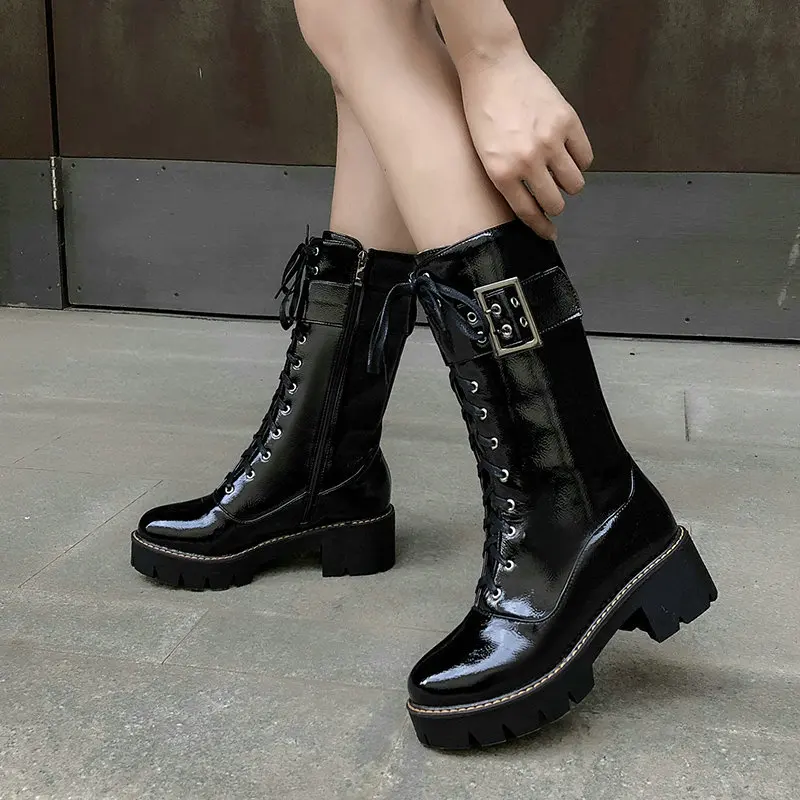 Women Riding Boots Fashion Platform Square Heel Women Mid Calf Boots Zipper Cross Tied Women Boots Autumn Winter Shoes Black
Women Riding Boots Fashion Platform Square Heel Women Mid Calf Boots Zipper Cross Tied Women Boots Autumn Winter Shoes Black