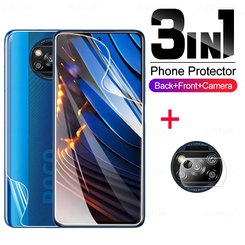 

3IN1 Front Back Hydrogel Film + Lens Camera For Xiaomi Poco X3 GT X3 PRO X3 NFC M3 Pro Screen Protector for Poco x3 pro gt nfc 3