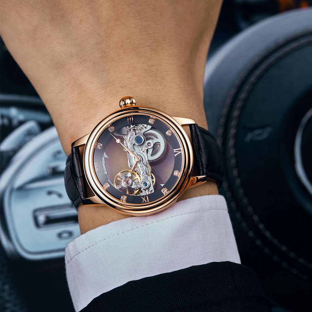 GUANQIN Hollow Automatic Self-Wind Watch Men Mechanical Watches Mens Wristwatch 50m Waterproof Luminous Leather Watches 2019
GUANQIN Hollow Automatic Self-Wind Watch Men Mechanical Watches Mens Wristwatch 50m Waterproof Luminous Leather Watches 2019