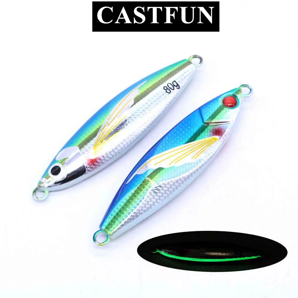 

CASTFUN Metal jig 1pc 40g 60g 80g 100g Slow Jigging Lure Fishing Jigs Glow Fishing Lures Slow jig Artificial Baits
