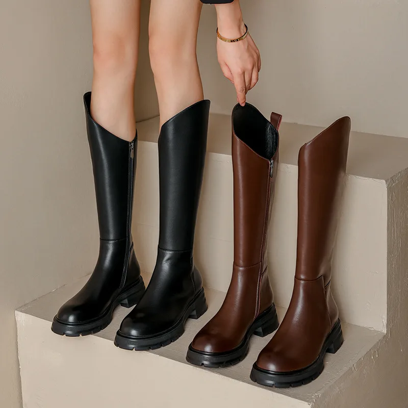 New Round Toe Platform Women Knee Boots Slip on Casual Chunky Heel Women Long Boots Side Zipper High Leather Boots
New Round Toe Platform Women Knee Boots Slip on Casual Chunky Heel Women Long Boots Side Zipper High Leather Boots