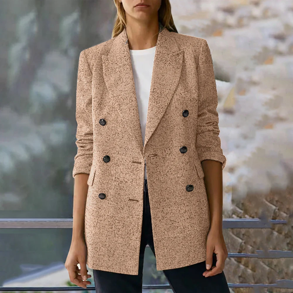 Женский Повседневный Блейзер, однотонный двубортный свободный жакет с отложным воротником и длинным рукавом, Осень-зима 2021
Женский Повседневный Блейзер, однотонный двубортный свободный жакет с отложным воротником и длинным рукавом, Осень-зима 2021