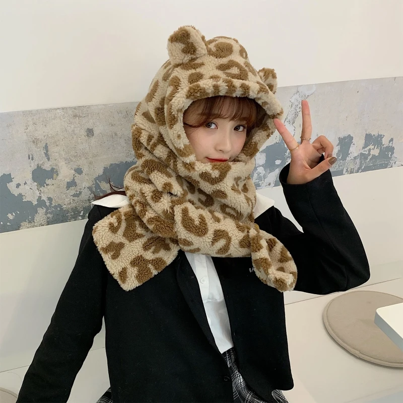 Women Winter Thick Warm Fuzzy Plush Long Scarf Hooded Hat Cute Bear Ears Milk Cow Print Earflap Cap Thermal Neck Warmer
Women Winter Thick Warm Fuzzy Plush Long Scarf Hooded Hat Cute Bear Ears Milk Cow Print Earflap Cap Thermal Neck Warmer