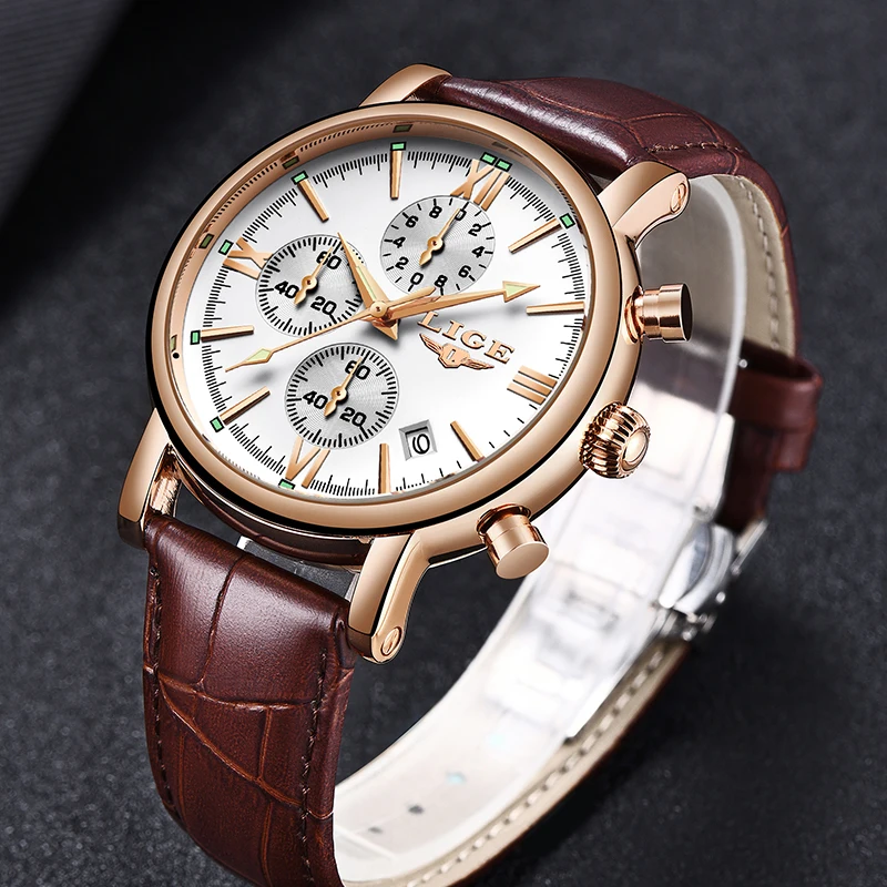 LIGEWatches мужские брендовые Роскошные Бизнес водонепроницаемые кварцевые часы