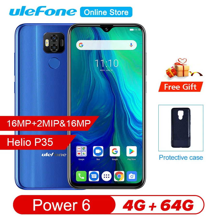 Смартфон Ulefone Power 6 Android 9.0 Helio P35 восемь ядер 6350 мАч 3 дюймовый экран 4 ГБ+64 ГБ 16 Мп