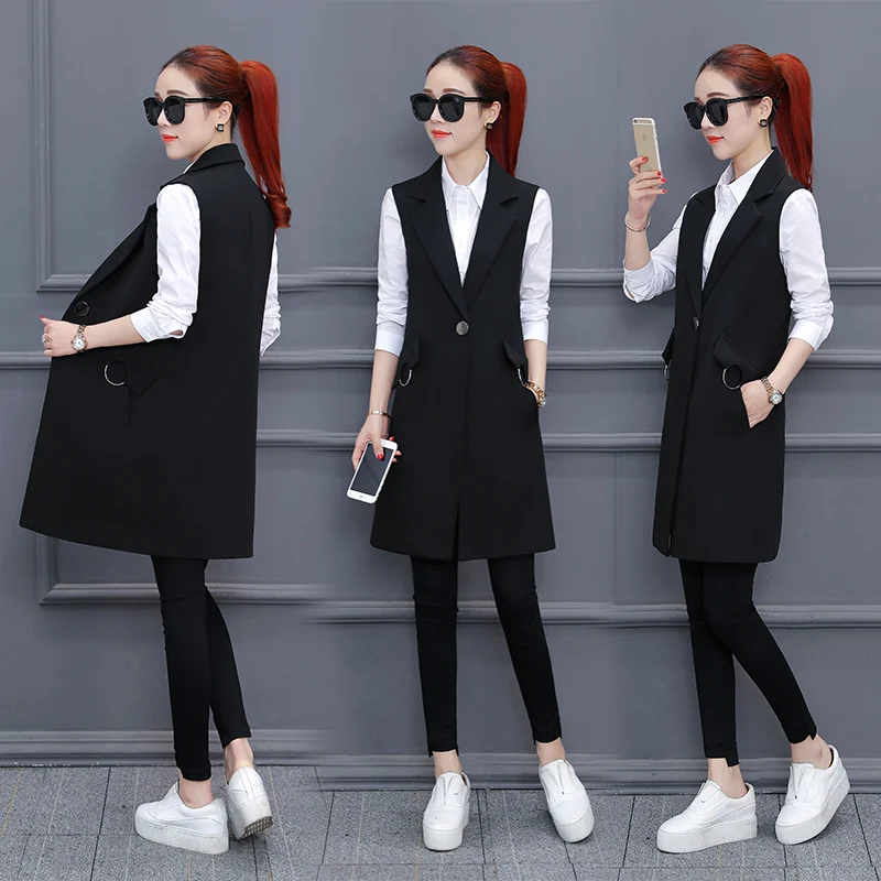 Women 2022 New Spring Fashion One-Button Vest Female Vintage Casual Sleeveless Outerwear Office Ladies Long Veste Femme B129 
Women 2022 New Spring Fashion One-Button Vest Female Vintage Casual Sleeveless Outerwear Office Ladies Long Veste Femme B129