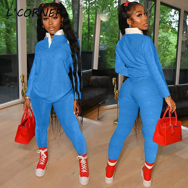 Повседневный однотонный комплект из двух предметов, топ с отложным воротником и длинным рукавом и штаны, женские спортивные комплекты, подходящие комплекты, спортивная одежда 
Повседневный однотонный комплект из двух предметов, топ с отложным воротником и длинным рукавом и штаны, женские спортивные комплекты, подходящие комплекты, спортивная одежда