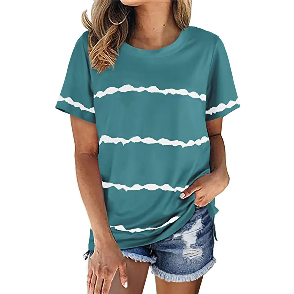Women's Fashion Short Sleeve Round Neck Shirts Loose Summer Pullover Striped Printed T-Shirt Tops Female
Women's Fashion Short Sleeve Round Neck Shirts Loose Summer Pullover Striped Printed T-Shirt Tops Female