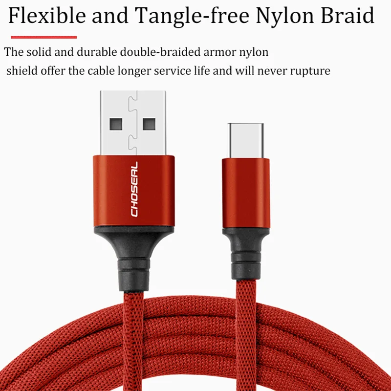 CHOSEAL USB C кабель для быстрой зарядки A type зарядное устройство нейлоновый плетеный