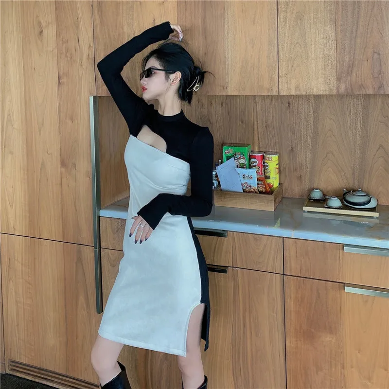 Bodycon Sexy Women Dress 2021 New Spring Autumn Long Sleeve Knitting Suede Leather Patchwork Split Mini Dress
Bodycon Sexy Women Dress 2021 New Spring Autumn Long Sleeve Knitting Suede Leather Patchwork Split Mini Dress