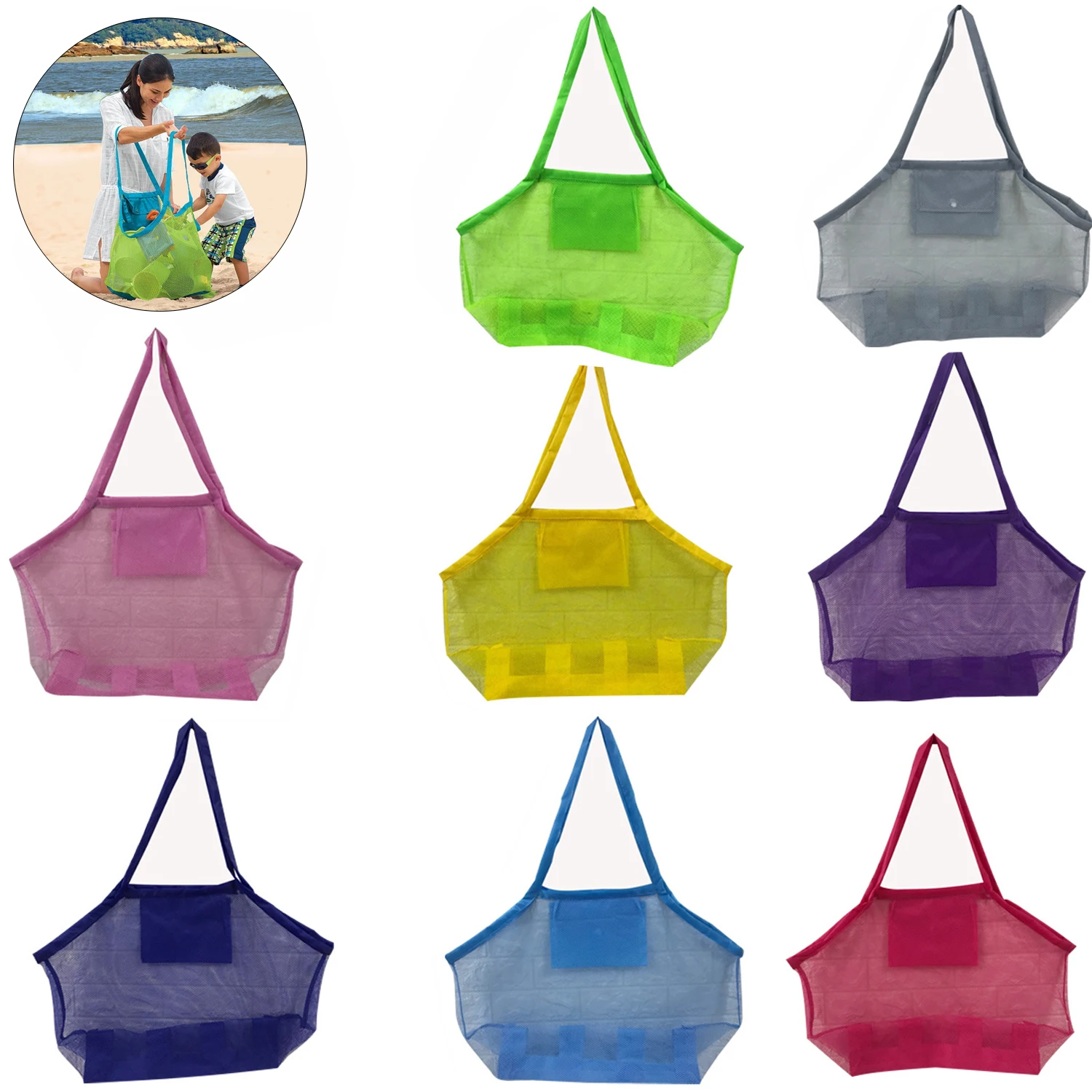 45*30*45cm Multicolor Mesh Bag Beach Toys Storage Bag Protable Long Handl Kids Sand Dredging Mesh Net Swimming Accessories
45*30*45cm Multicolor Mesh Bag Beach Toys Storage Bag Protable Long Handl Kids Sand Dredging Mesh Net Swimming Accessories