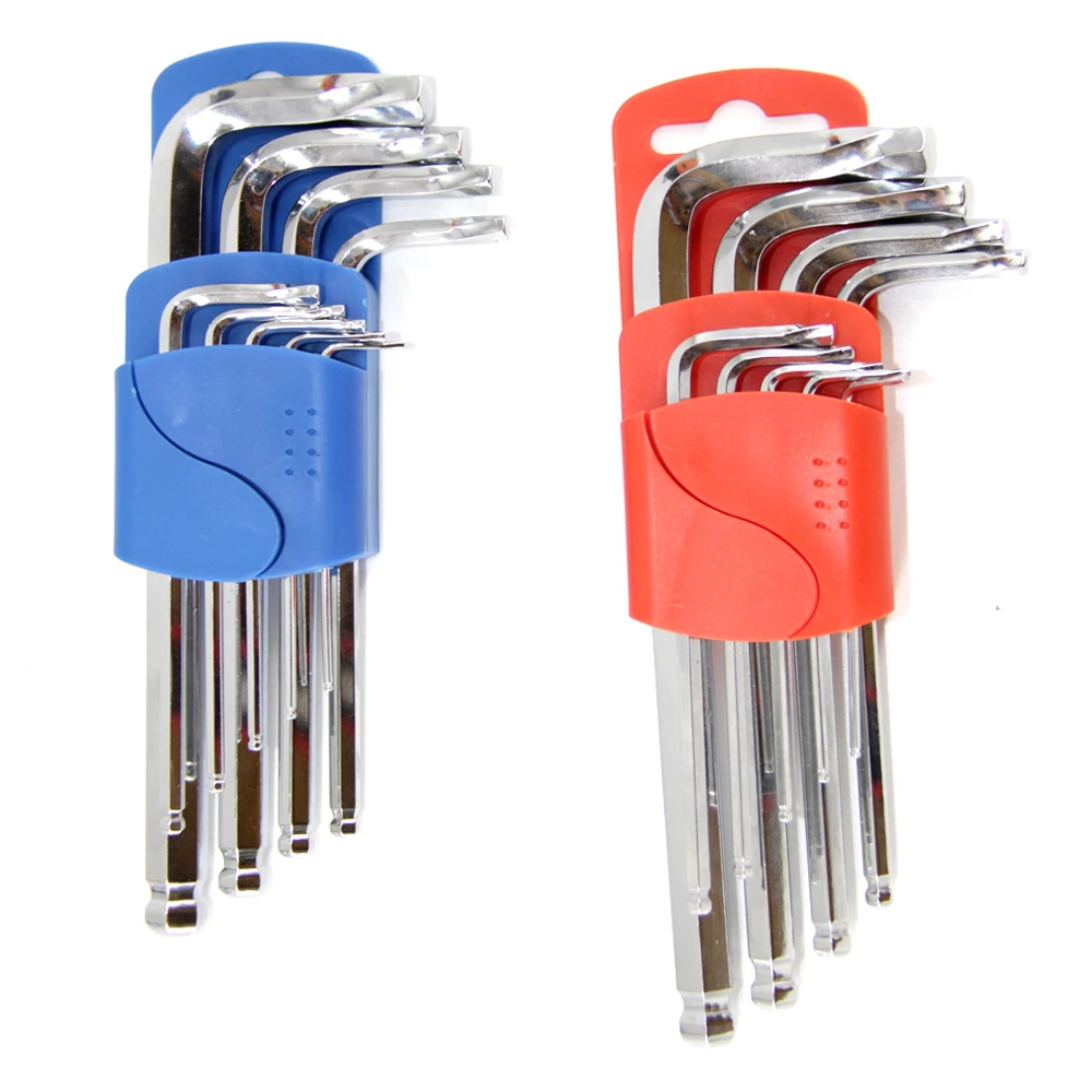 

9 Pcs Twisted Head More Torque Strength Hex Key Set Metric/SAE Allen Wrench Set