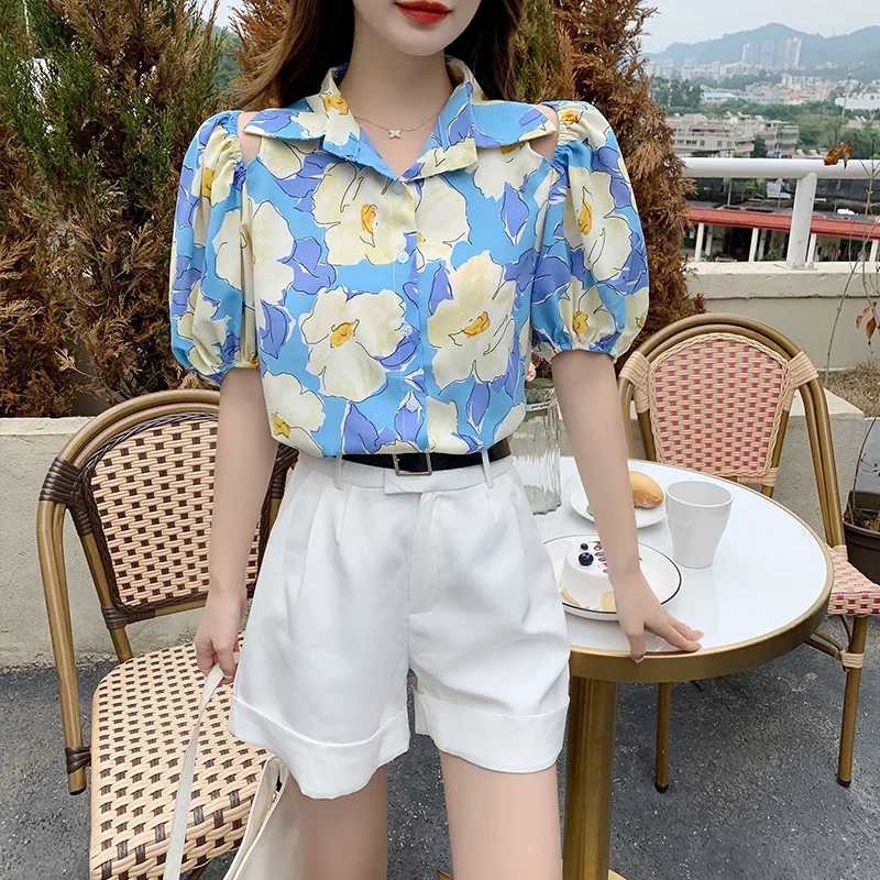 Женская рубашка WTIANYUW в стиле ретро, блузка с цветочным принтом, с открытыми плечами и отворотом, лето 2021 
Женская рубашка WTIANYUW в стиле ретро, блузка с цветочным принтом, с открытыми плечами и отворотом, лето 2021