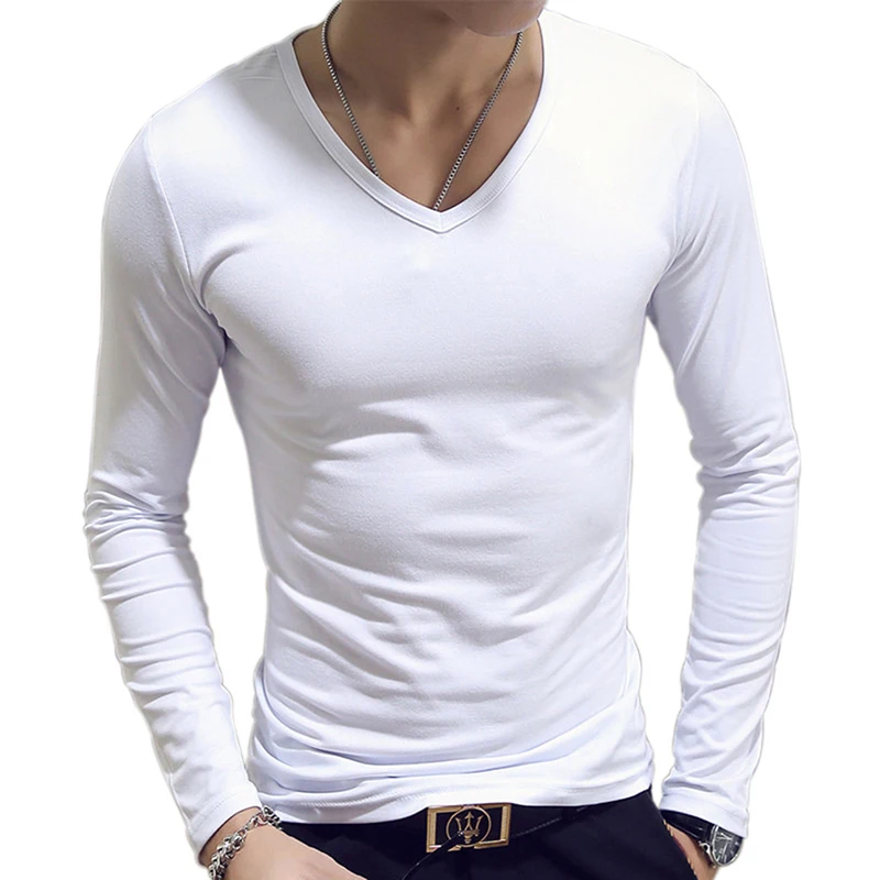 Базовая облегающая Мужская футболка белый однотонный топ с круглым вырезом