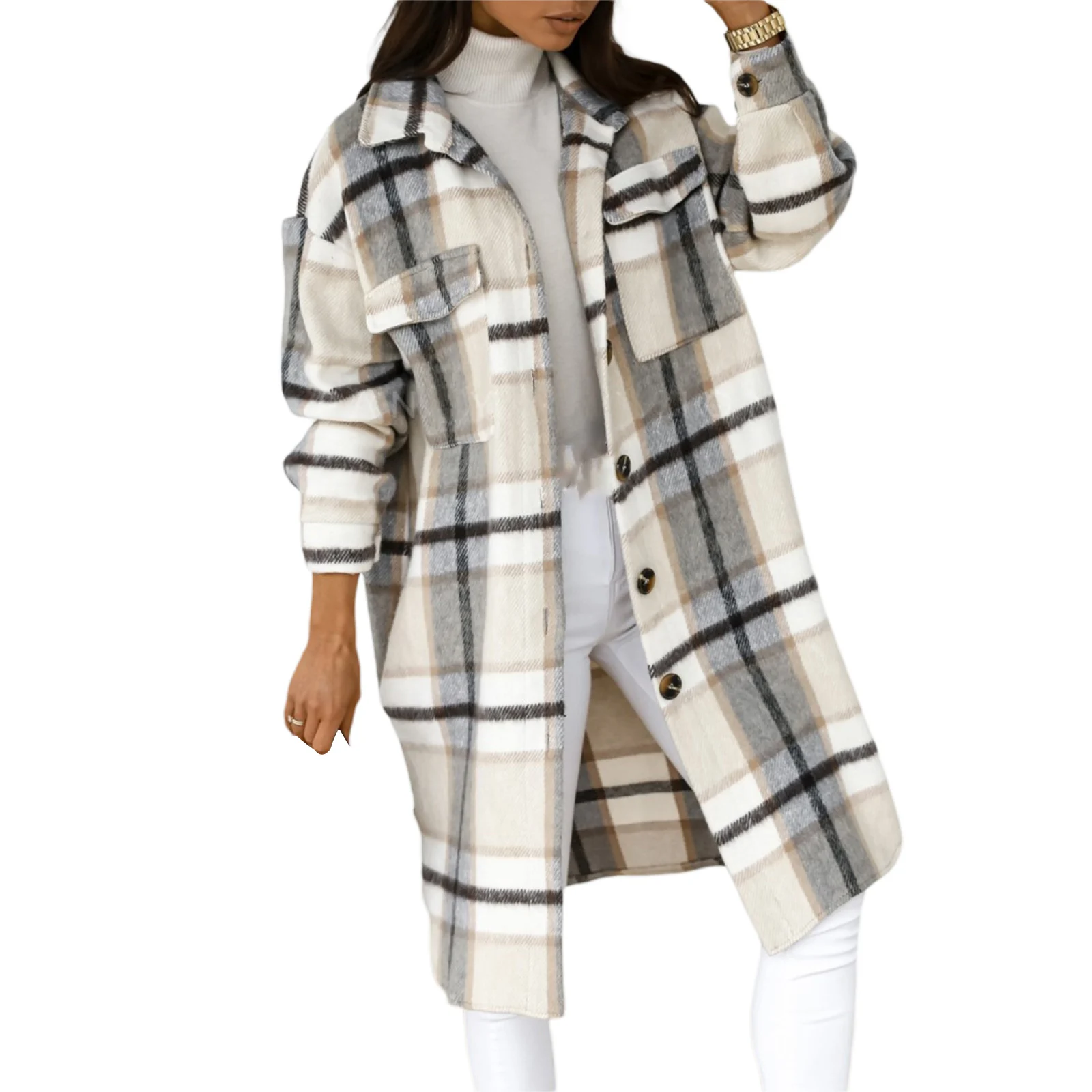 IMCUTE Classic Check Lapel Button Long Sleeve Woolen Coat Women's Mid-length Pocket Woolen Coat Winter High Street Fashion Coat
IMCUTE Classic Check Lapel Button Long Sleeve Woolen Coat Women's Mid-length Pocket Woolen Coat Winter High Street Fashion Coat