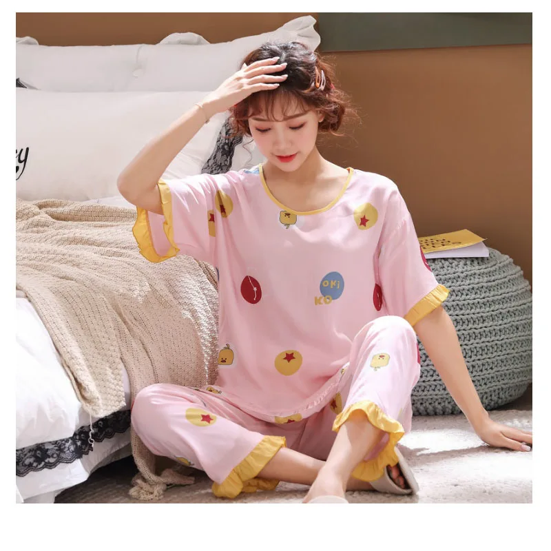 Women's Autumn Two-piece Home Suit for Spring and Summer Short-sleeved Loose Pants Pajamas Women Winter Home Wear Nightgowns
Women's Autumn Two-piece Home Suit for Spring and Summer Short-sleeved Loose Pants Pajamas Women Winter Home Wear Nightgowns