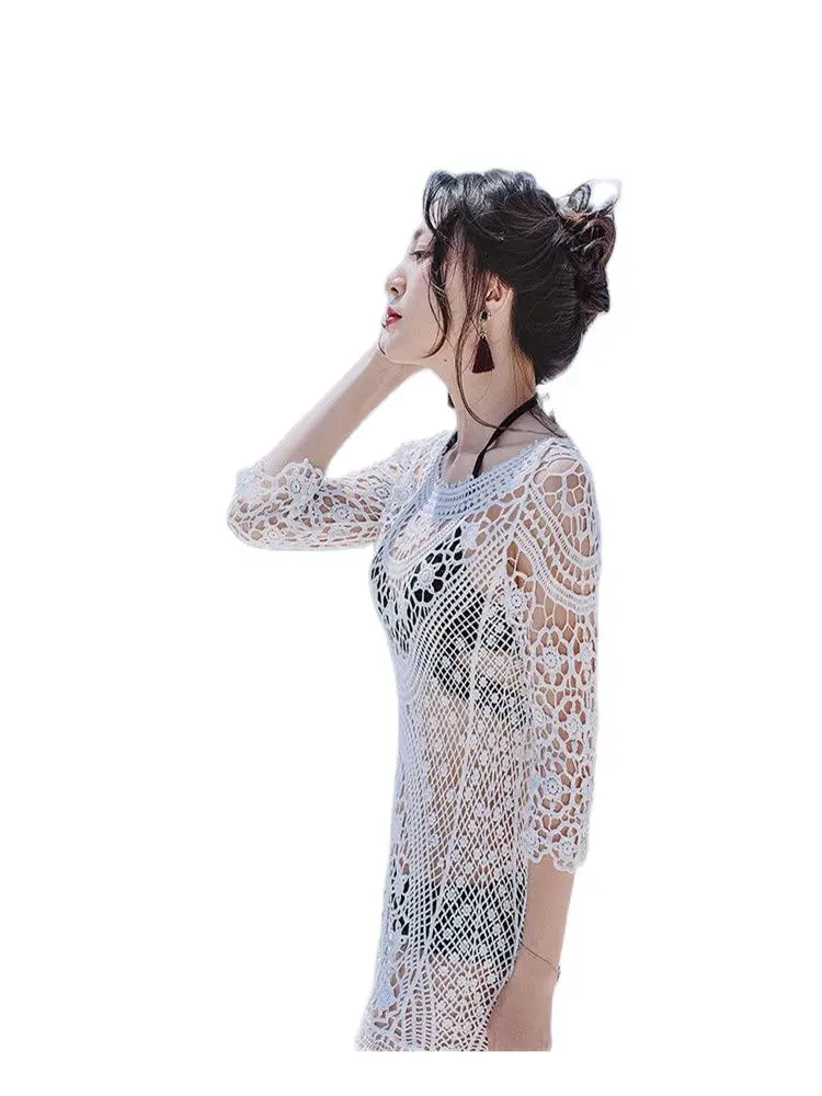 Women Sexy Hollow Tunic Beach Dress 2021 Summer Bathing Suit Beachwear White Crochet Bikini Cover Up With Fringe Trim
Women Sexy Hollow Tunic Beach Dress 2021 Summer Bathing Suit Beachwear White Crochet Bikini Cover Up With Fringe Trim