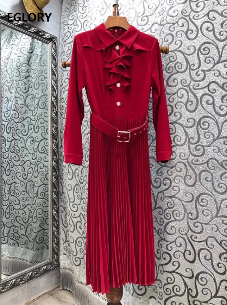 High Quality New Spring Dress 2021 Fashion Clothing Women Turn-down Collar Ruffle Floral Deco Long Sleeve Pleated Dress Red
High Quality New Spring Dress 2021 Fashion Clothing Women Turn-down Collar Ruffle Floral Deco Long Sleeve Pleated Dress Red