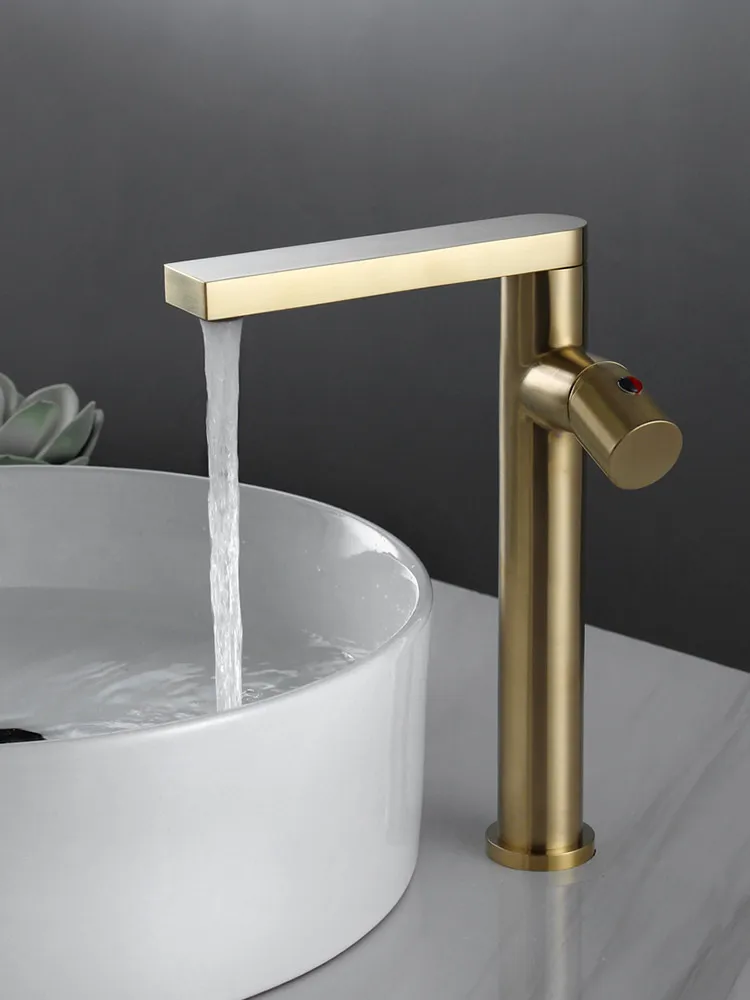 

Bathroom Basin Solid Brass Degree Rotatable Sink Mixer Faucets Hot & Cold Single Handle Deck Mounted Water Taps Brushed Gold