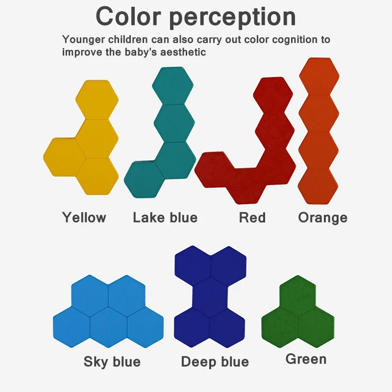 Honeycomb Shape Tangram Wooden Hexagon Puzzles Toy Colorful Puzzle Table Game Playset Toddlers Logic IQ Training Toys 
Honeycomb Shape Tangram Wooden Hexagon Puzzles Toy Colorful Puzzle Table Game Playset Toddlers Logic IQ Training Toys