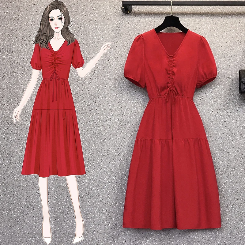 4XL Plus Size Women Sweet French Red Dress Summer 2021 Drawstring V-neck Puff Sleeve High Waist A-Line Retro Holiday Dresses
4XL Plus Size Women Sweet French Red Dress Summer 2021 Drawstring V-neck Puff Sleeve High Waist A-Line Retro Holiday Dresses