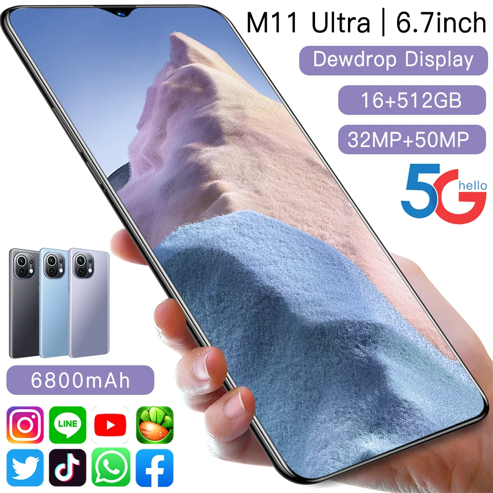Global Version 6.7" M11 Ultra Network Qualcomm888 10Core 32+50MP Android11 Smartphone 16G RAM 512G ROM 5G Mobile Phone Undefined
Global Version 6.7" M11 Ultra Network Qualcomm888 10Core 32+50MP Android11 Smartphone 16G RAM 512G ROM 5G Mobile Phone Undefined
