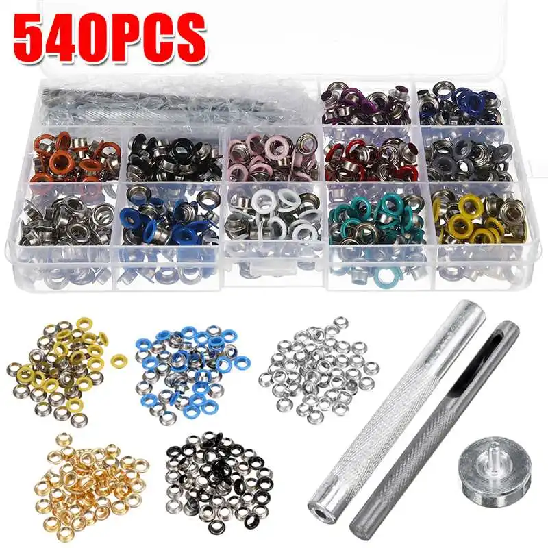 540Pcs/Set Grommet Kit,Grommet Setting Tool Metal Eyelets Set with Install Tool Kit in Storage Box ,Leather Crafts DIY Projects
540Pcs/Set Grommet Kit,Grommet Setting Tool Metal Eyelets Set with Install Tool Kit in Storage Box ,Leather Crafts DIY Projects