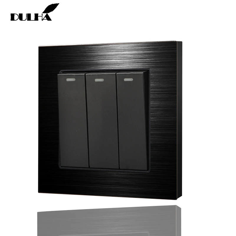 Luxurious Black 3 Gang 2 Way Wall Light Switch Brushed Aluminum Satin Metal Panel Electrical Push Button 10A Rocker Switches
Luxurious Black 3 Gang 2 Way Wall Light Switch Brushed Aluminum Satin Metal Panel Electrical Push Button 10A Rocker Switches