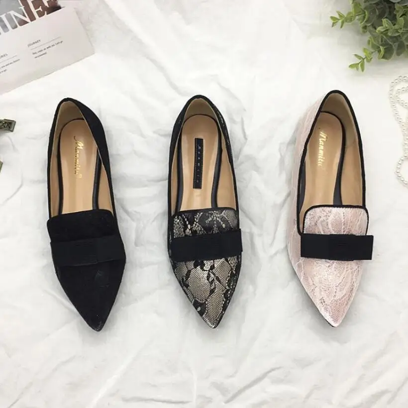 Europe and America New Lace Flats Bowtie Pointed toe Loafers Comfortable Women Autumn Single Shoes Genuine Sheepskin Black
Europe and America New Lace Flats Bowtie Pointed toe Loafers Comfortable Women Autumn Single Shoes Genuine Sheepskin Black