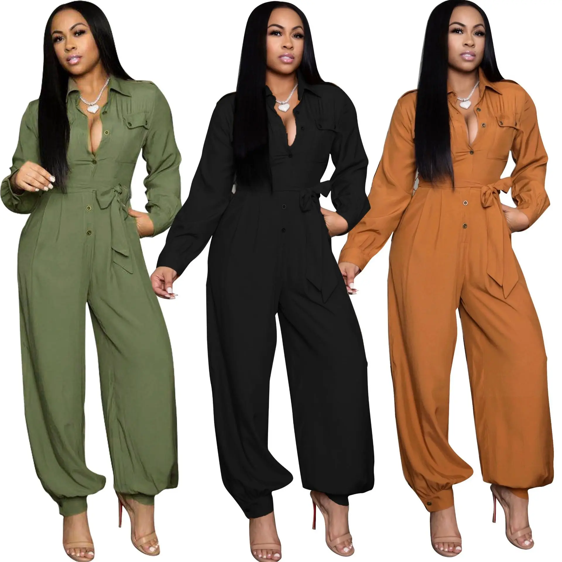 Somoshein S-2xl Women Turn Down Collar Long Sleeve Jumpsuit Regular Solid Button Jumpsuits Overalls Wholesale Dropshipping
Somoshein S-2xl Women Turn Down Collar Long Sleeve Jumpsuit Regular Solid Button Jumpsuits Overalls Wholesale Dropshipping