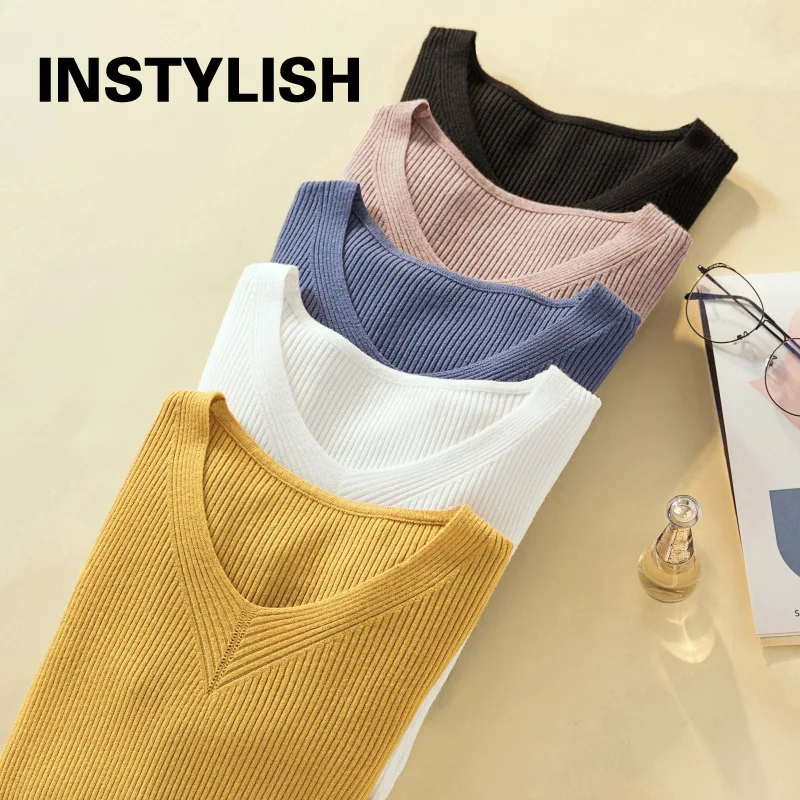 Elegant Long Sleeve Autumn Solid Pullover Korean V Neck Slim Knitted Sweater Harajuku All-match Tops Casual Simple Chic Jumper
Elegant Long Sleeve Autumn Solid Pullover Korean V Neck Slim Knitted Sweater Harajuku All-match Tops Casual Simple Chic Jumper