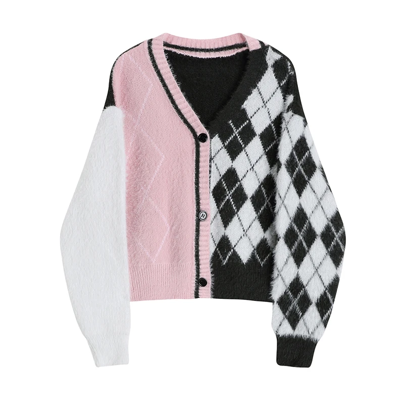 VANOVICH Korean Japan Style Plush Stitching Diamond Plaid Loose Knitted Sweater 2022 Autumn and Winter New Cardigans Women
VANOVICH Korean Japan Style Plush Stitching Diamond Plaid Loose Knitted Sweater 2022 Autumn and Winter New Cardigans Women