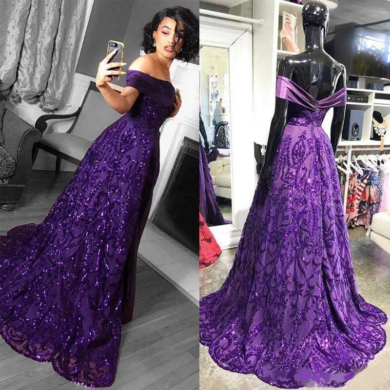 Purple Sequin Off the Shoulder Prom Dresses A Line Pleat Sweep Train vestidos de fiesta Special Occasion Dress
Purple Sequin Off the Shoulder Prom Dresses A Line Pleat Sweep Train vestidos de fiesta Special Occasion Dress