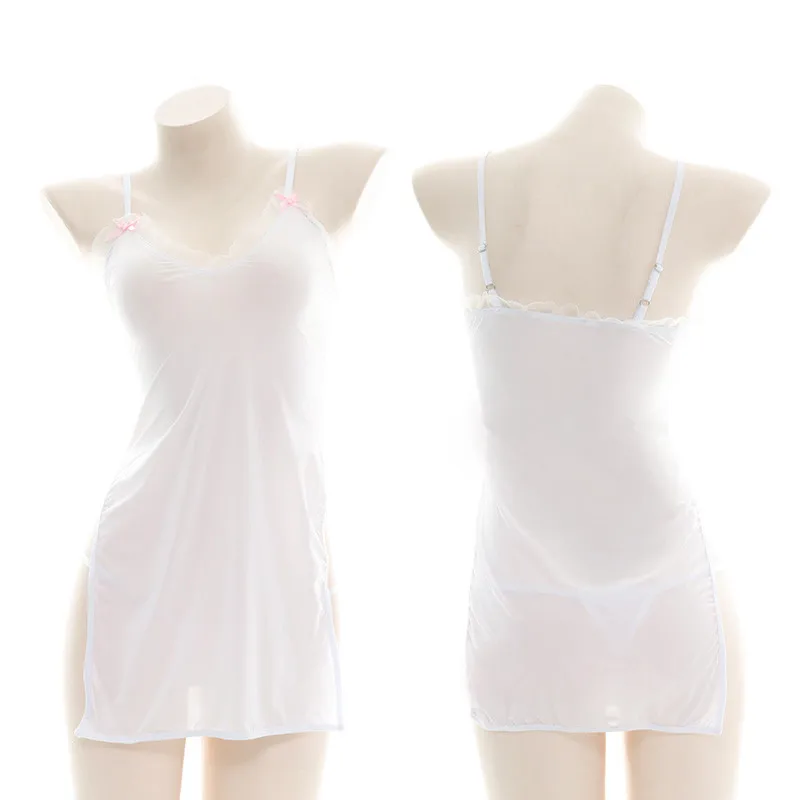 Japanese Super Sexy Translucent Cute Sling Nightdress Underwear Set Lolita Women Cosplay High slit Ruffle Bow Pajamas Homewear
Japanese Super Sexy Translucent Cute Sling Nightdress Underwear Set Lolita Women Cosplay High slit Ruffle Bow Pajamas Homewear